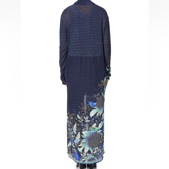 CAMILLA *Natures Nectar* blue floral silk boho long casual jacket w pockets S/M - Picture 7 of 14